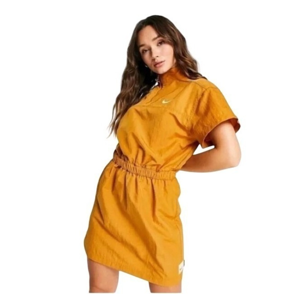 NIKE Women's Desert Ochre Sportswear Swoosh Woven Dress Size Large - Picture 1 of 16